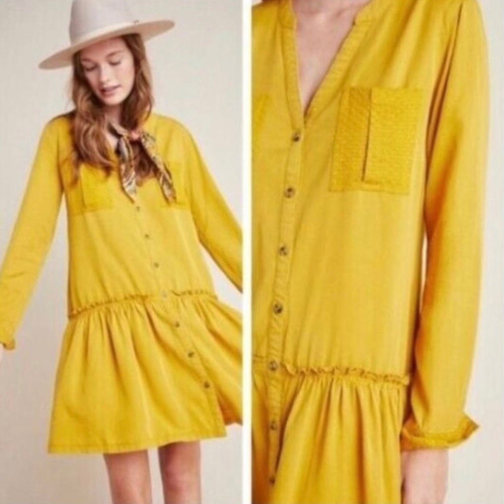 Maeve Anthropologie Womens Dress Size 10 Yellow Long Sleeve Tunic Boho Ladies